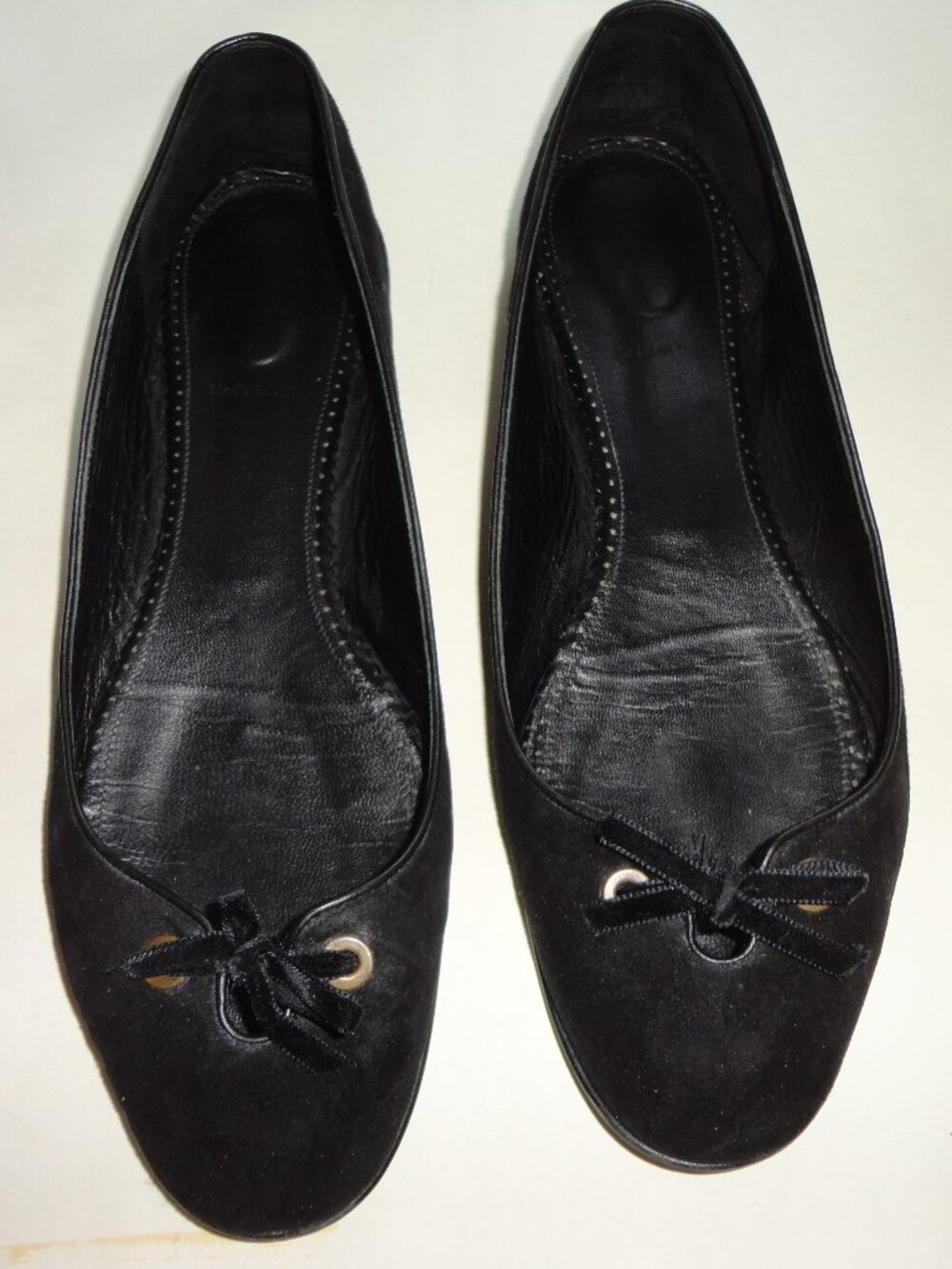 J CREW BALLET BLACK SUEDE Ribbon Tie Bow Flats Leather Upper/lining 12 M-W Used